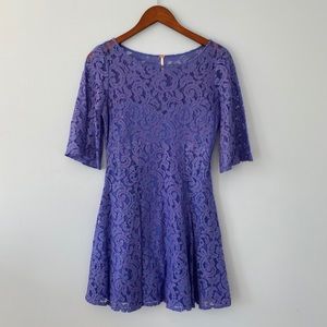 Free People Lavender 3/4 Sleeve Lace Dress, Sz 2